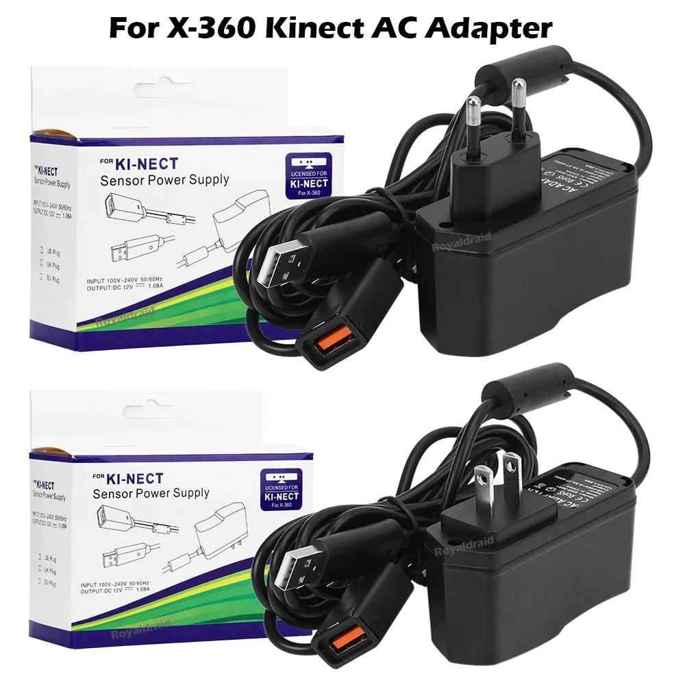 NEW EU US For Xbox 360 PLUG USB AC Adapter Power Supply with USB Charging Cable for Xbox 360 X-360 Slim Kinect Sensor Game Acces