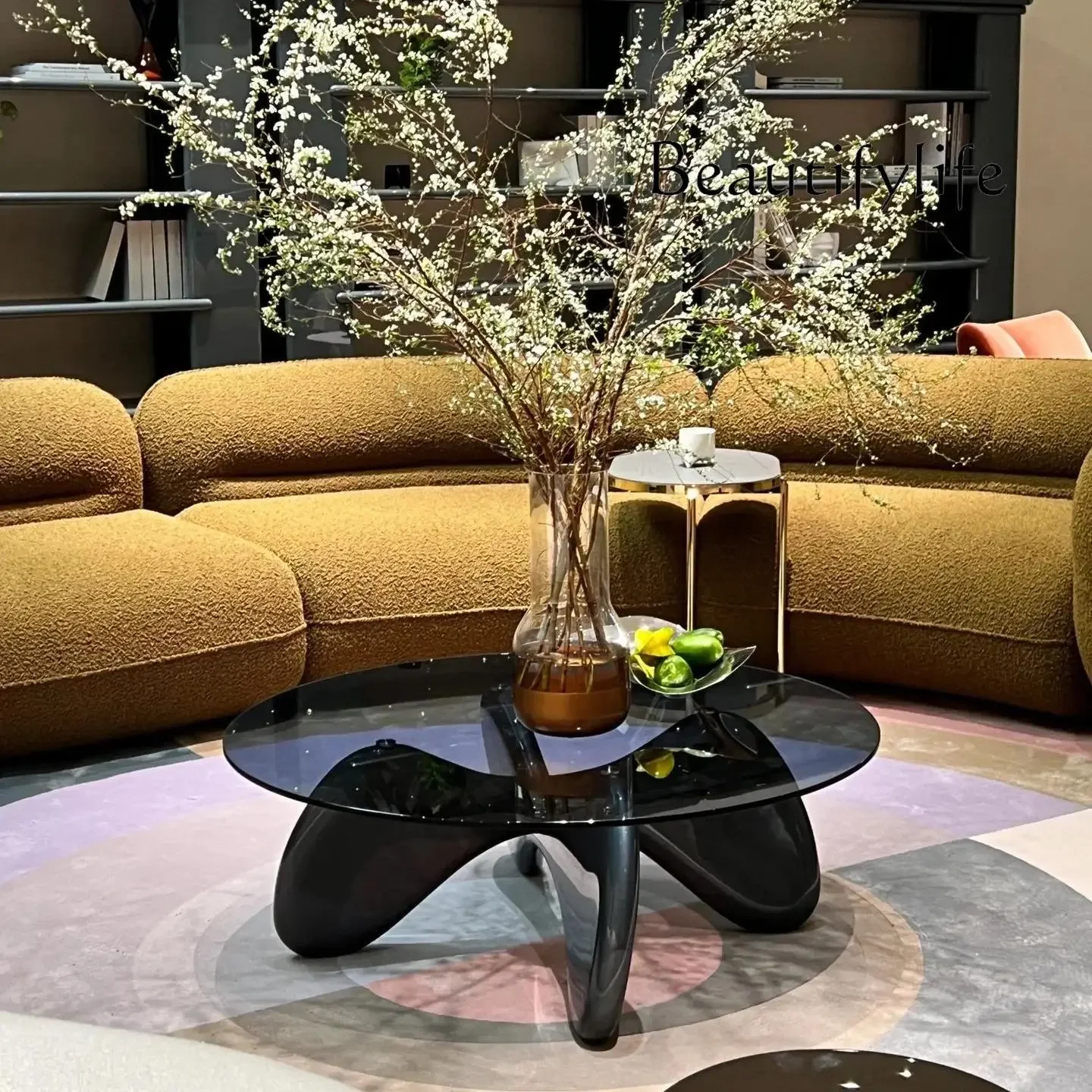 

NEW Italian light luxury style round glass coffee table household personalized creative simple high-end fashion new