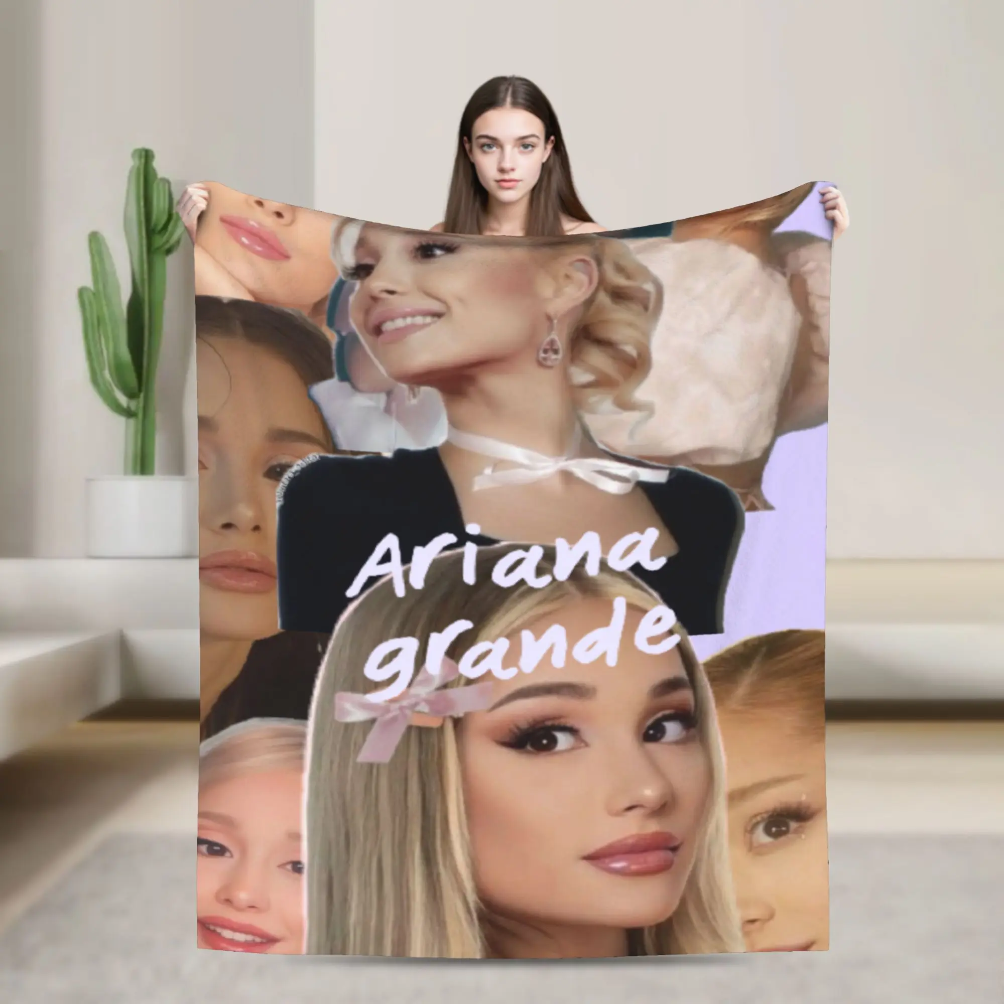 Ariana Grande music singer fan gift  Blanket Multiple Sizes Warm Cozy Fluffy  Throw Blankets for Sofa Couch and Bed