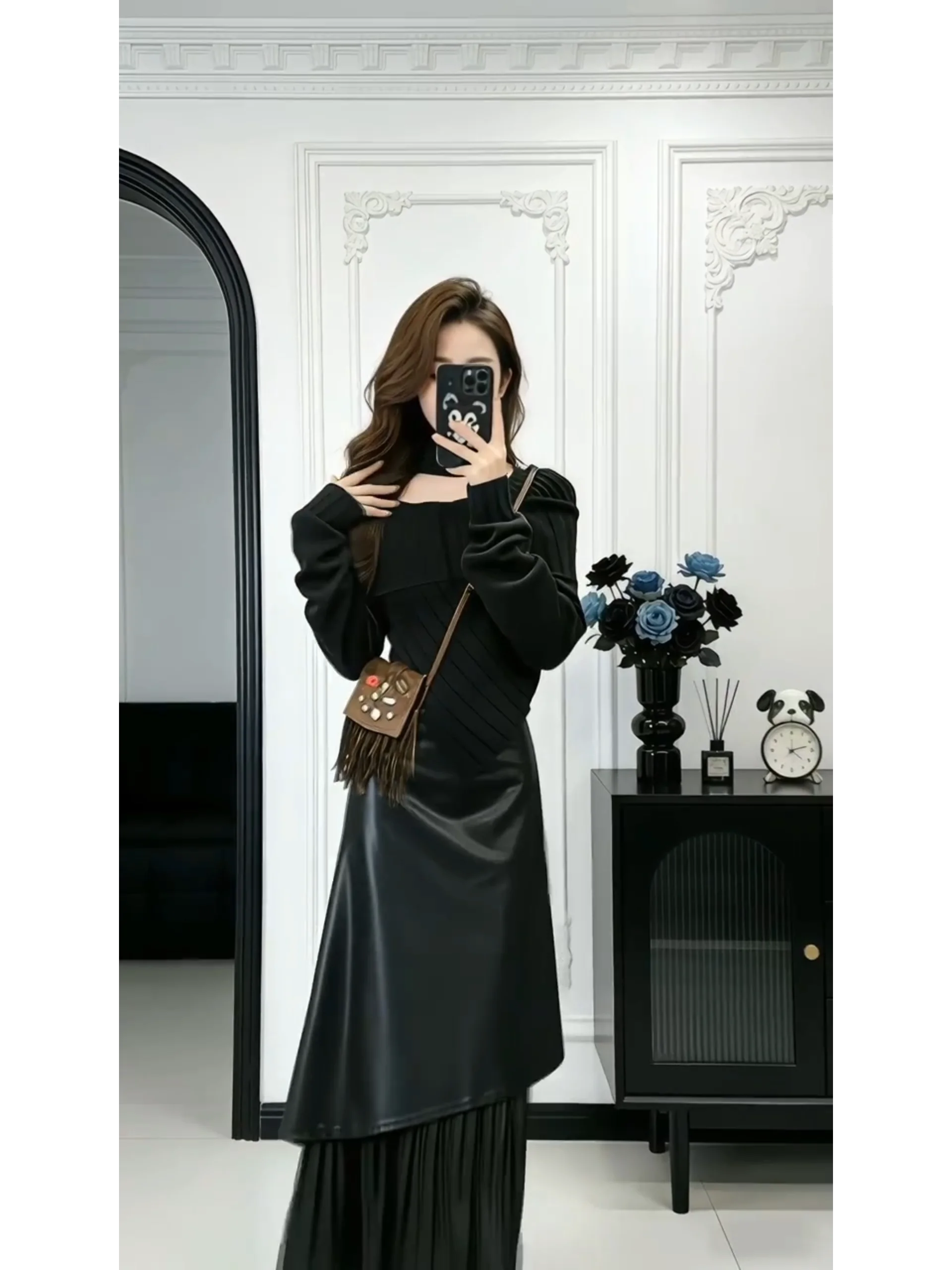 

Вязаный комплект Ele Long Sve для женщин: модный, облегающий, с асимметричной юбкой, антивозрастной, милый, из двух предметов, в корейском стиле, весенний...