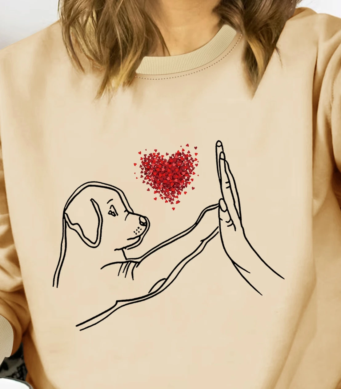 

Summer men's loose round-neck, sporty and comfortable, human-dog handshake pattern printed short-sleeved top