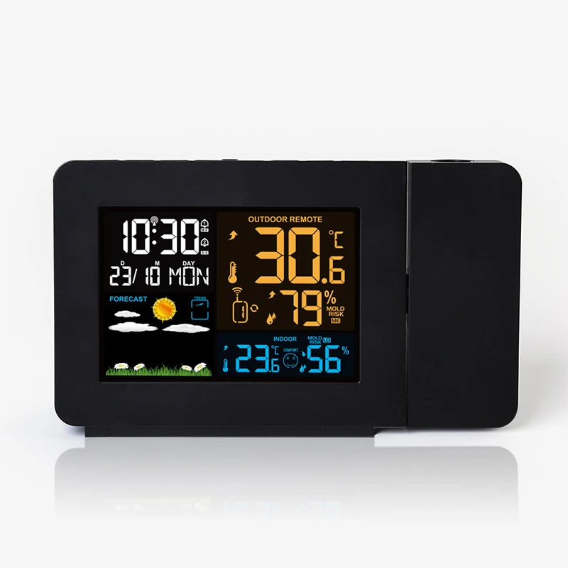 Projection Weather Station Clock Outdoor/Indoor Thermometer Weather Forecast Temperature and Humidity Digital Alarm Clock