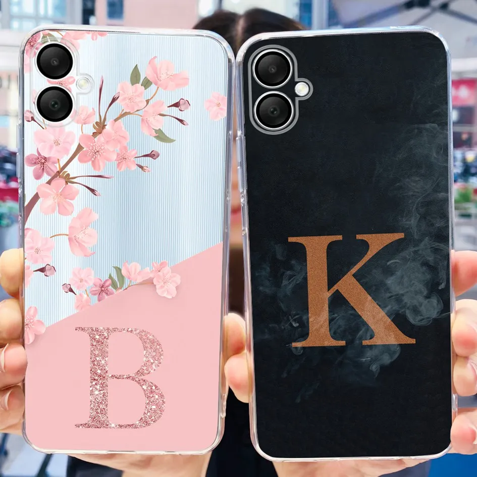 For Samsung Galaxy A06 Case 2024 Lovely A Z Letters Flower Shockproof Silicone Clear Soft Cover For Samsung A06 A 06 A065F Funda