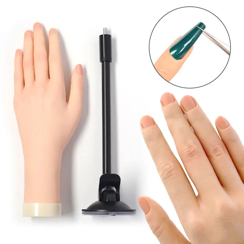 Flexible Silicone Nail Practice Hand Bendable Fake Hand Model Finger Practice Prosthetic Model Manicure Training for Beginners