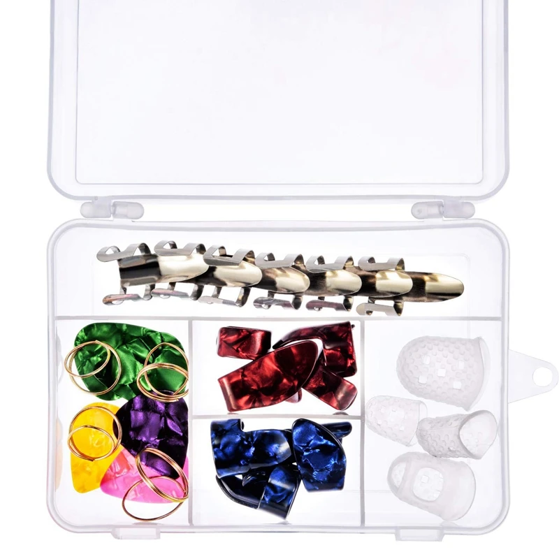 Guitar Accessories Kit Including 18 Pieces Thumb And Finger Picks (3 Types),5 Pieces Clear Finger Protectors And 5 Pieces Standa