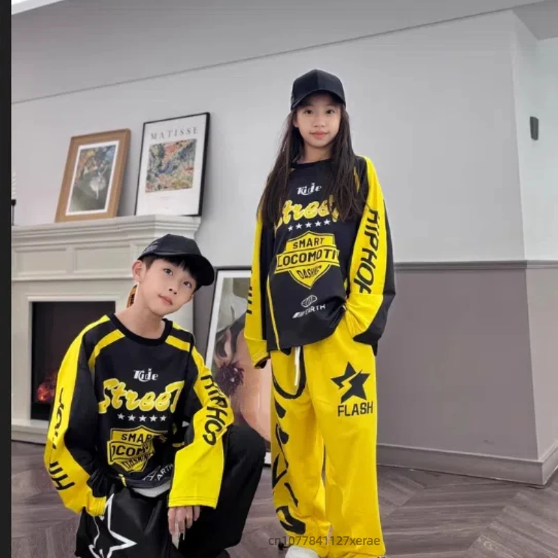 Trajes de dança de rua, coletes de hip-hop infantis, trajes de performance de bateria para meninos, conjuntos de performance de pista de dança de rua para meninas