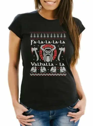 

Damen T-Shirt Ugly Christmas Odin Vikings Winkinger Valhalla Weihnachten