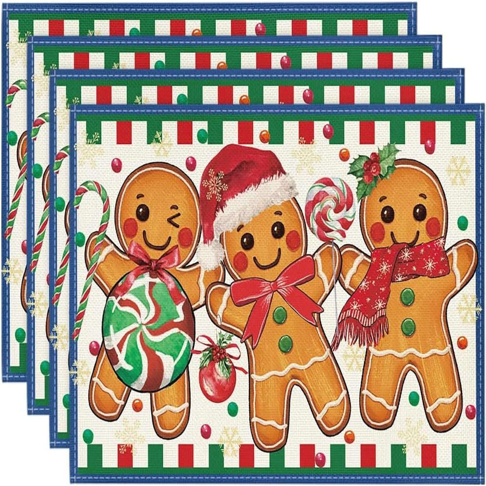 

4 шт. праздничные рождественские салфетки с пряничным человечком: веселый праздничный декор для вашего стола, новогоднее украшение для дома и вечеринки