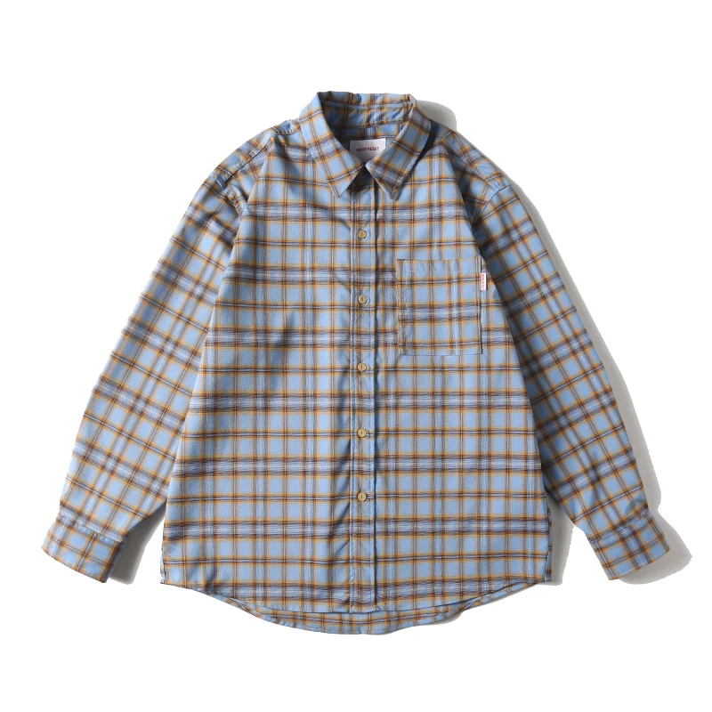 Men Long Sleeve Loose Casual Vintage Plaid Shirt Cityboy Streetwear Fashion Campus Couple Oversized Shirts