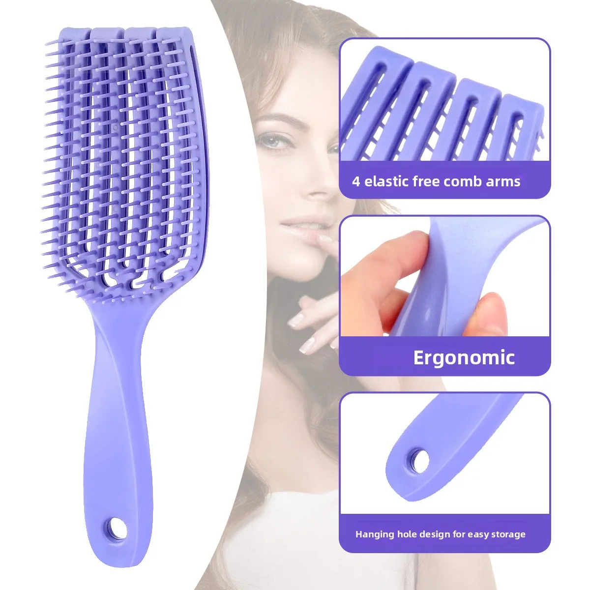 Bananenblatt-Massagekamm, Muschelkamm, hohe Schönheit, große Biegung, lila Haarbürsten-Set, Entwirrung und Styling, Haarpflege-Werkzeuge