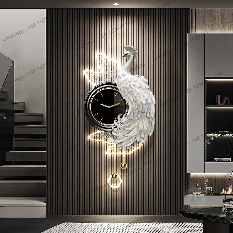 Modern Unique Wall Clock Modern Unusual Automatic Design Classic Peacock Wall Clock Minimalist European Metal Horloge Decor