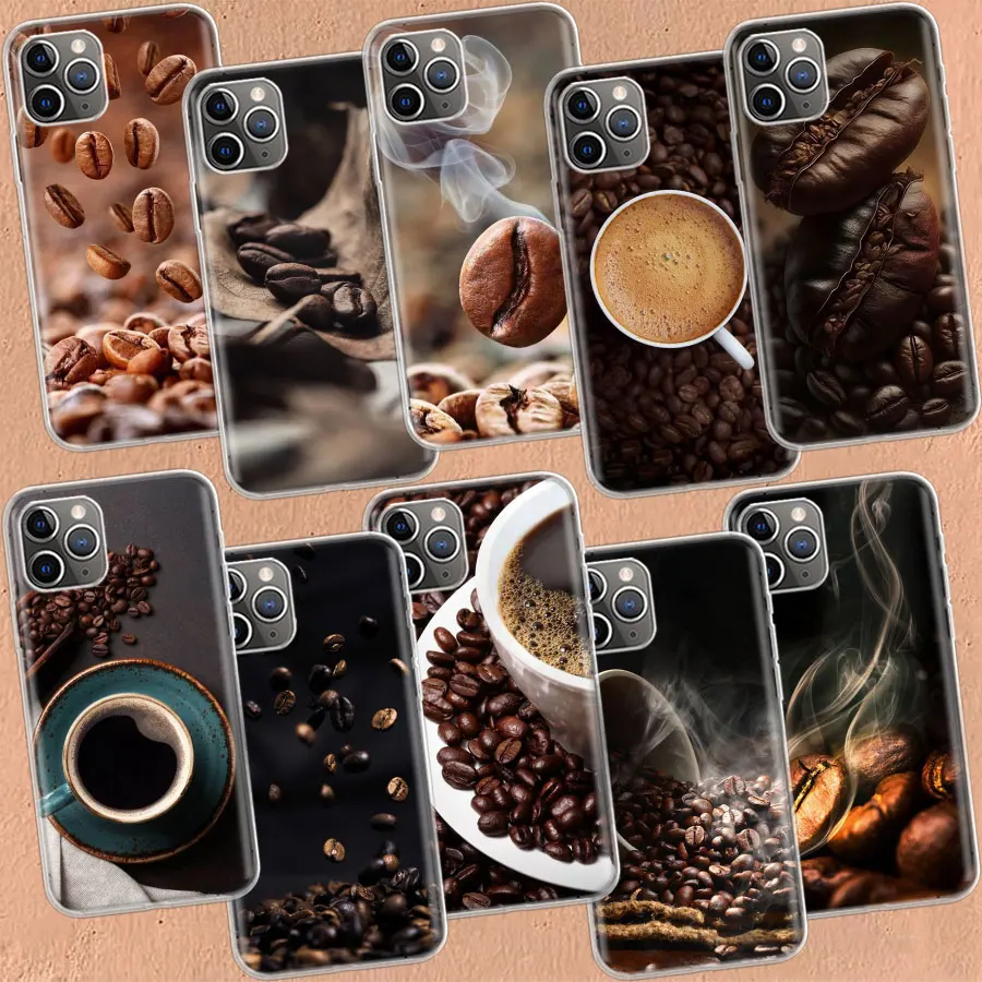 Newly Baked Coffee Beans Clear Case For iPhone 11 13 14 Pro 15 Pro Max 12 Mini 16 XR X XS Max 7 8 Plus Clear TPU Phone Cove