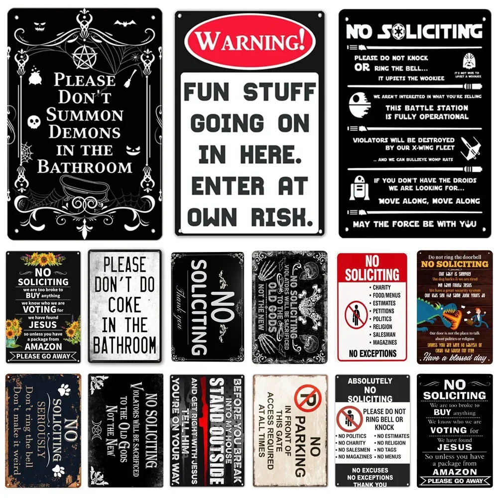 No Soliciting Funny Metal Sign for House, Office,Shop Decor, Please Do Not Knock or Ring, Doorbell Warning Sign, Halloween De