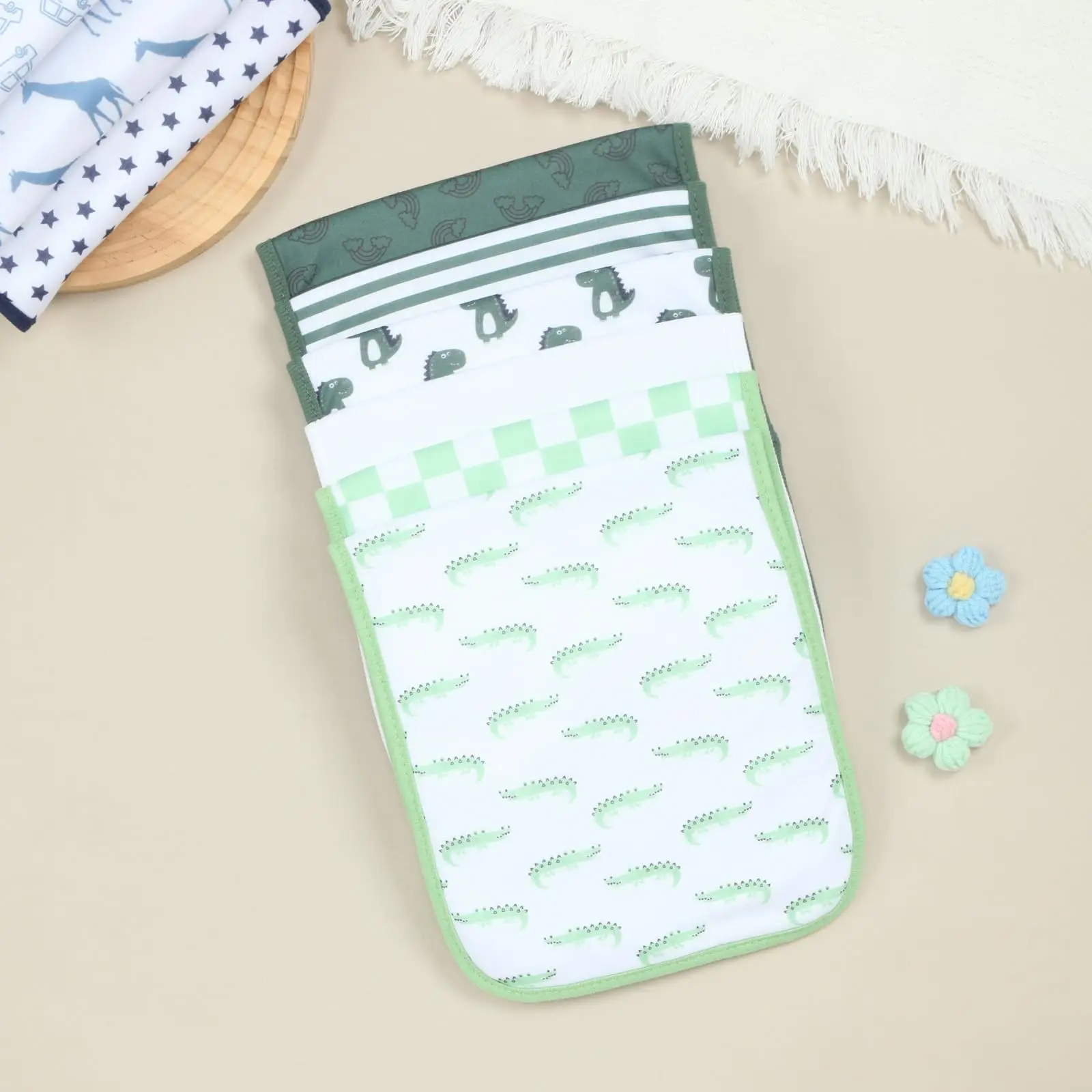 Benoxine 8-Pack Organic Cotton Baby Boys & Girls Burp Cloths Large 48 X 20 cm Soft Super Absorbent 2-Layer Burping Rags with Fleece Back Pre-Washed Multi-Use Towels for Feeding Spit-Up and Drooling for Newborn Infant 0-12 Months view 6