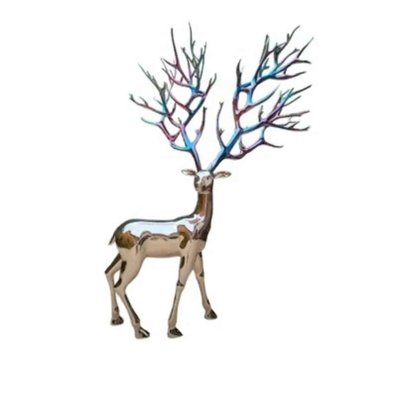 

Hotel lobby creative fiberglass sculpture color electroplating deer sculpture ornament