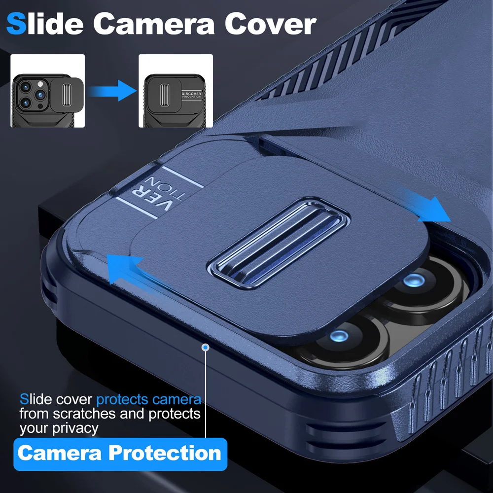 KEYSION Shockproof Armor Case for iPhone 15 Pro Max 15 Plus Slide Camera Lens Protection Phone Cover for iPhone 12 13 14 Pro Max