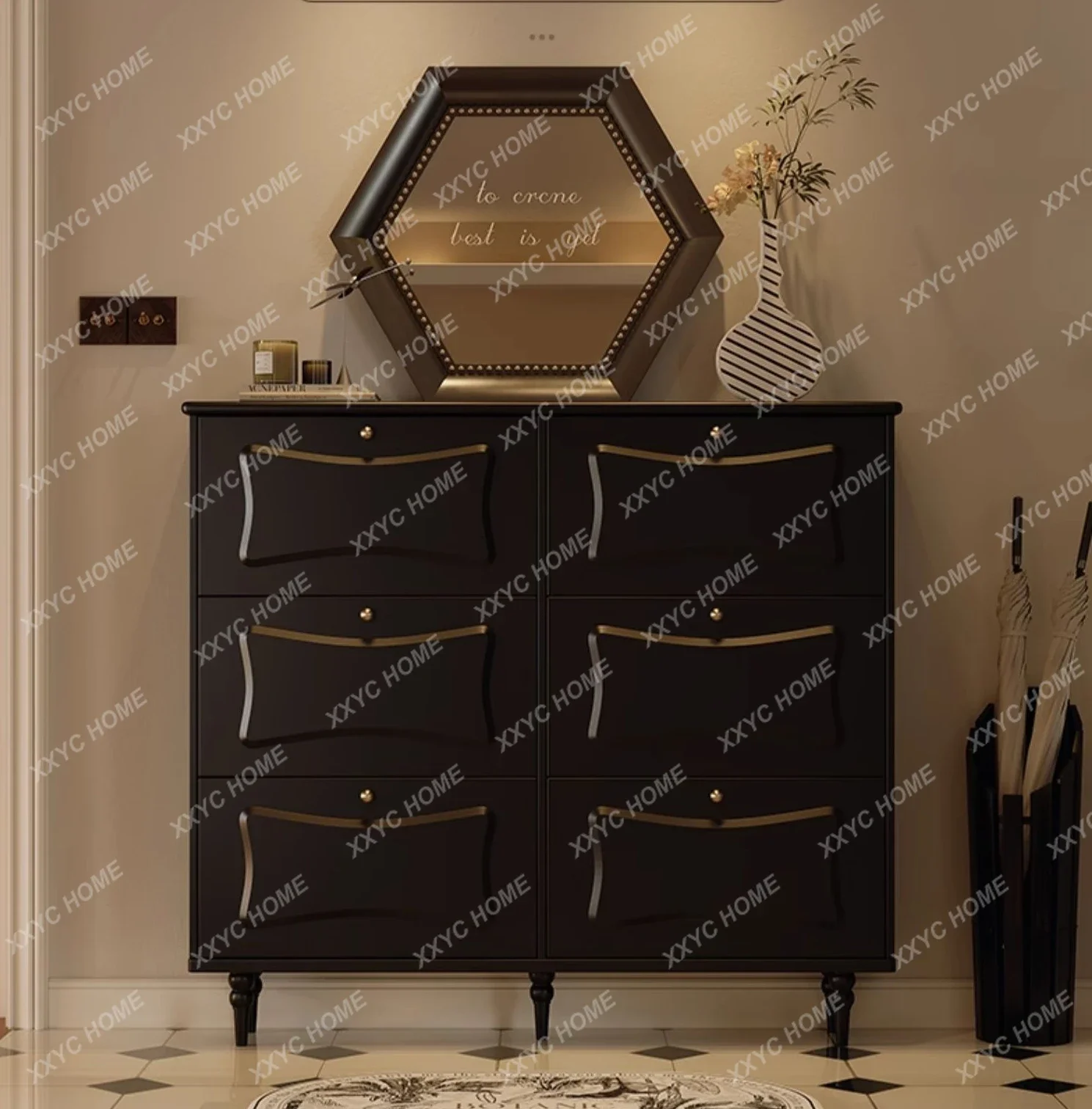 

Retro French Home Indoor High-End Ultra-Thin Tilting Entrance Cabinet Shoe Cabinet