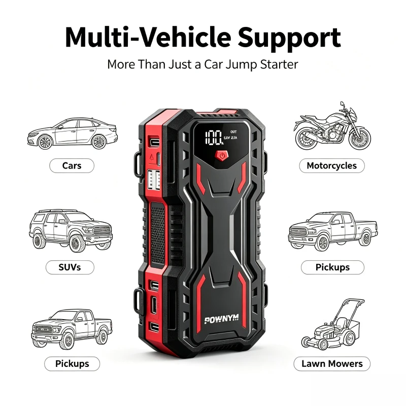 Car jump starter, 12V car battery booster, up to 5.0L gas/4.0L diesel engine