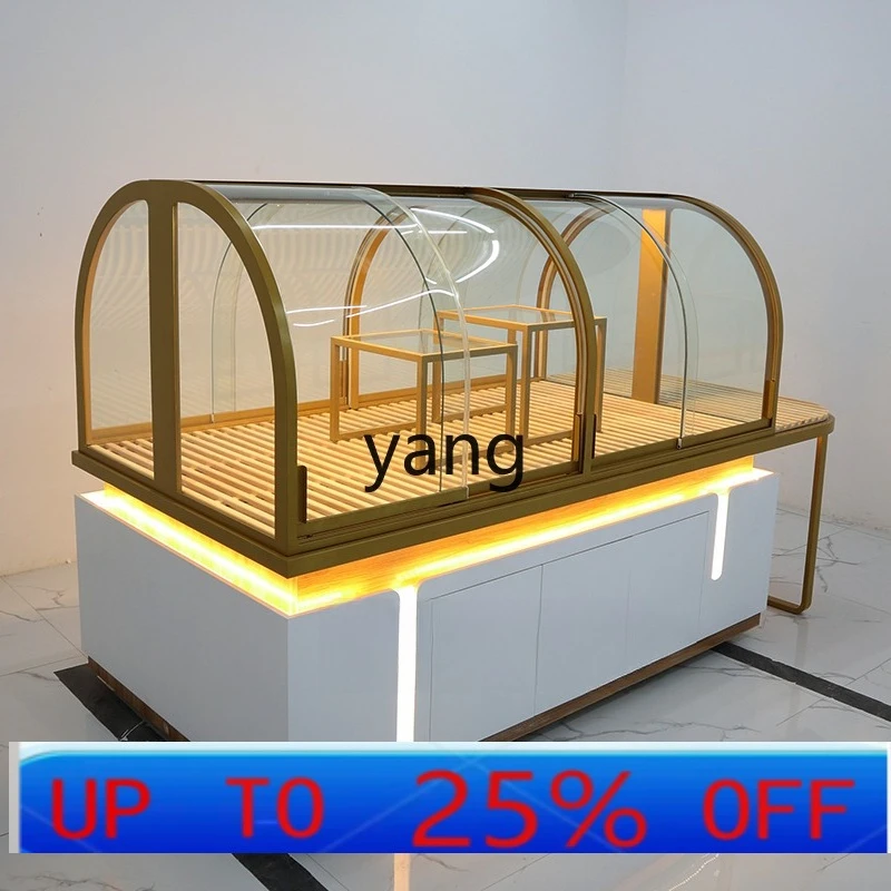 

LMM Curved Iron Art Stainless Steel Island Side Cabinet Solid Wood Dry Point Model Cabinet Customization