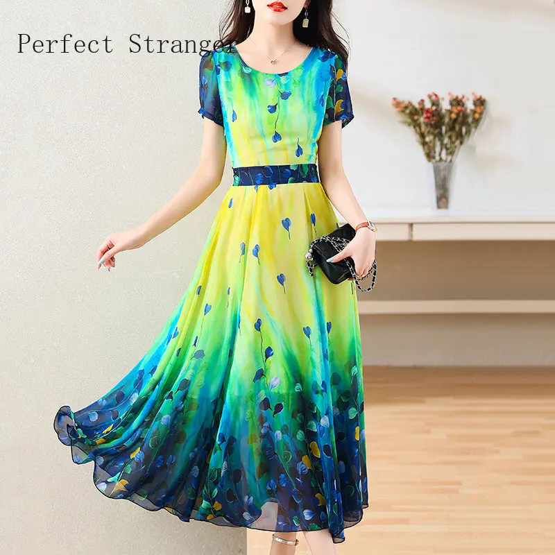 

Summer Short Sleeve Floral Chiffon Boho Beach Holiday Dress Women Elegant Luxury Party Dress 2024 Korean Bodycon Casual Vestidos