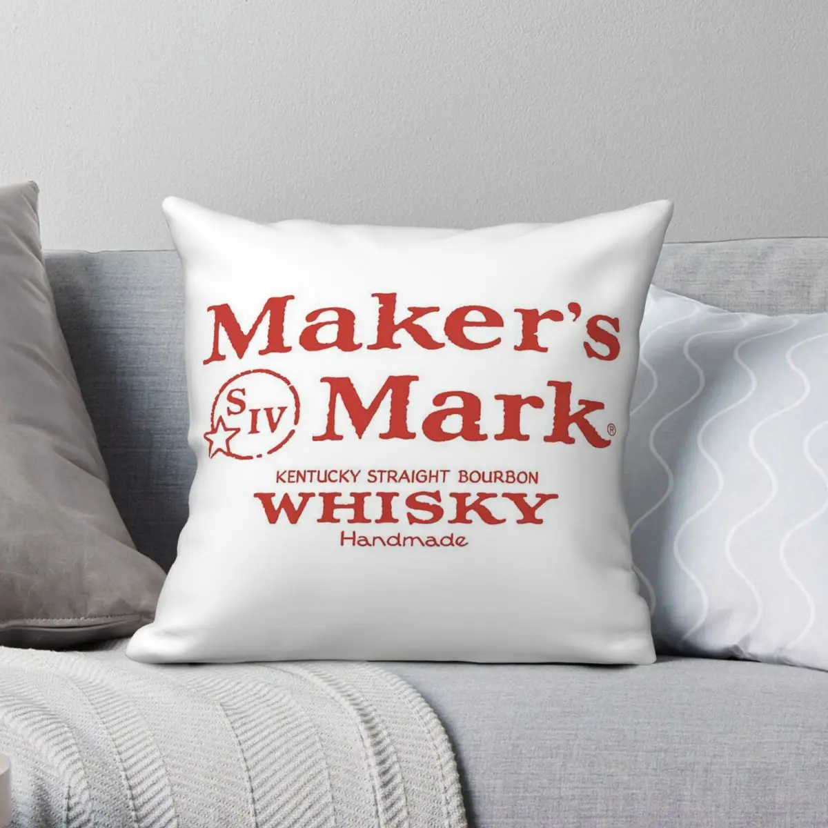 Maker's Mark Bourbon Whiskey Square Pillowcase Polyester Linen Velvet Pattern Zip Decor Throw Pillow Case Car Cushion Cover