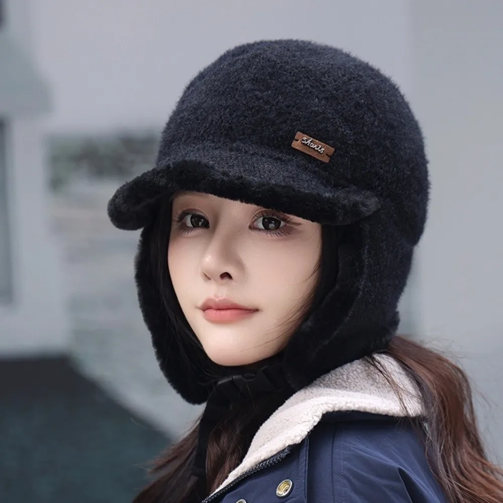 قبعة شتوية كاجوال مقاومة للرياح وبطانة مخملية سميكة من الفرو الصناعي قبعة روسية دافئة للنساء #4