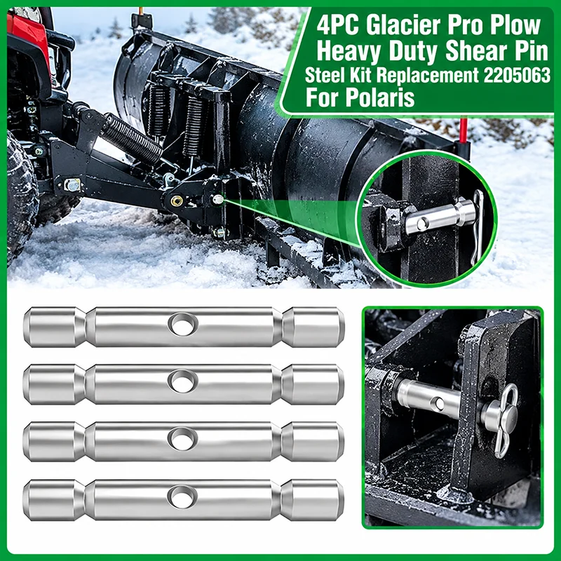 4PC Glacier Pro Plow Heavy Duty Shear Pin Steel Kit Replacement 2205063 For Polaris