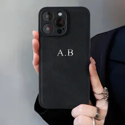 Personalized Customized Initials Name Case For iPhone 16 15 14 13 12 11 Pro Max DIY Luxury lambskin Leather Gift Engraved Cover