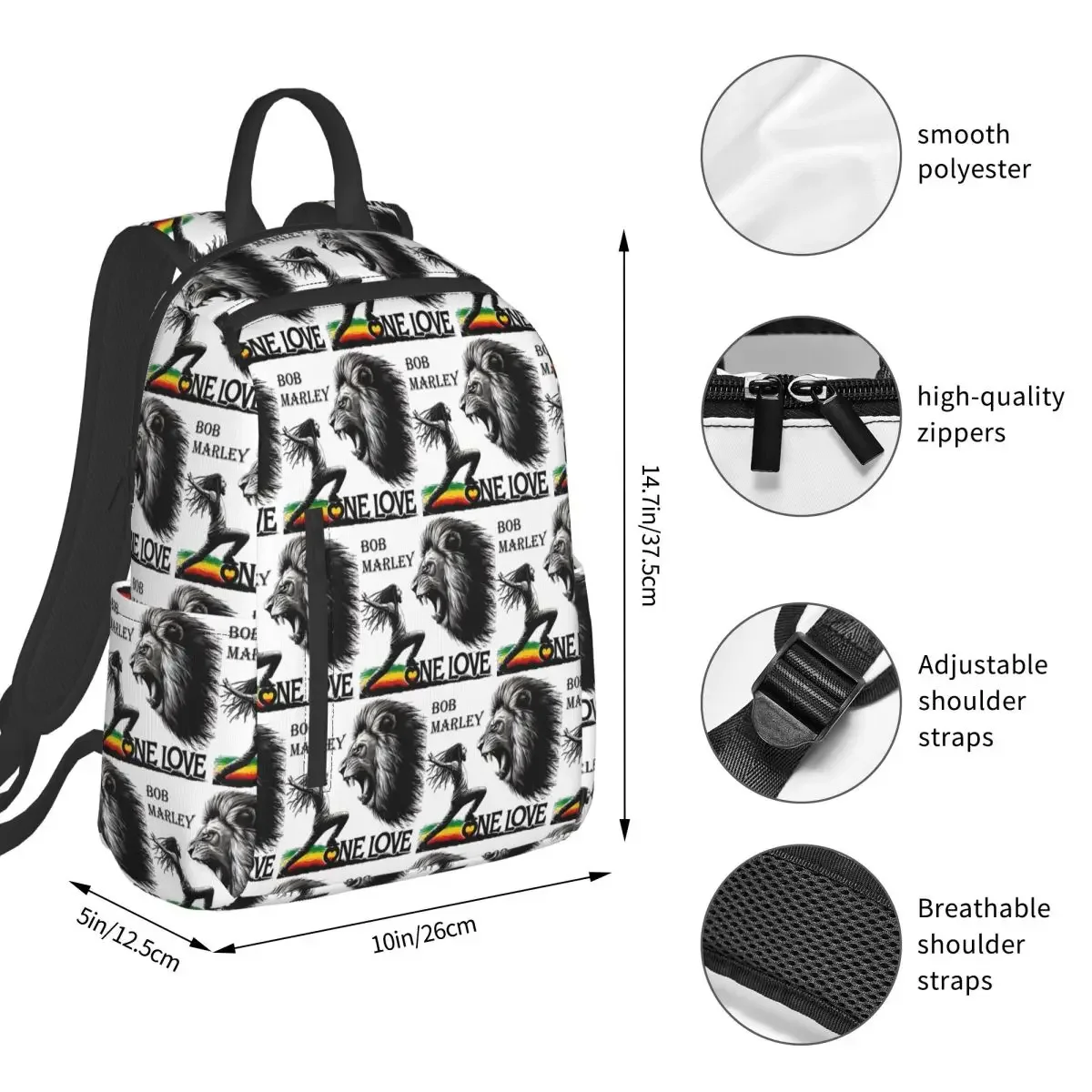 Jamaica Reggae Rock Bob Marley Backpack Student BookBag Kids School Bag Computer Shoulder Bags Boys Girls