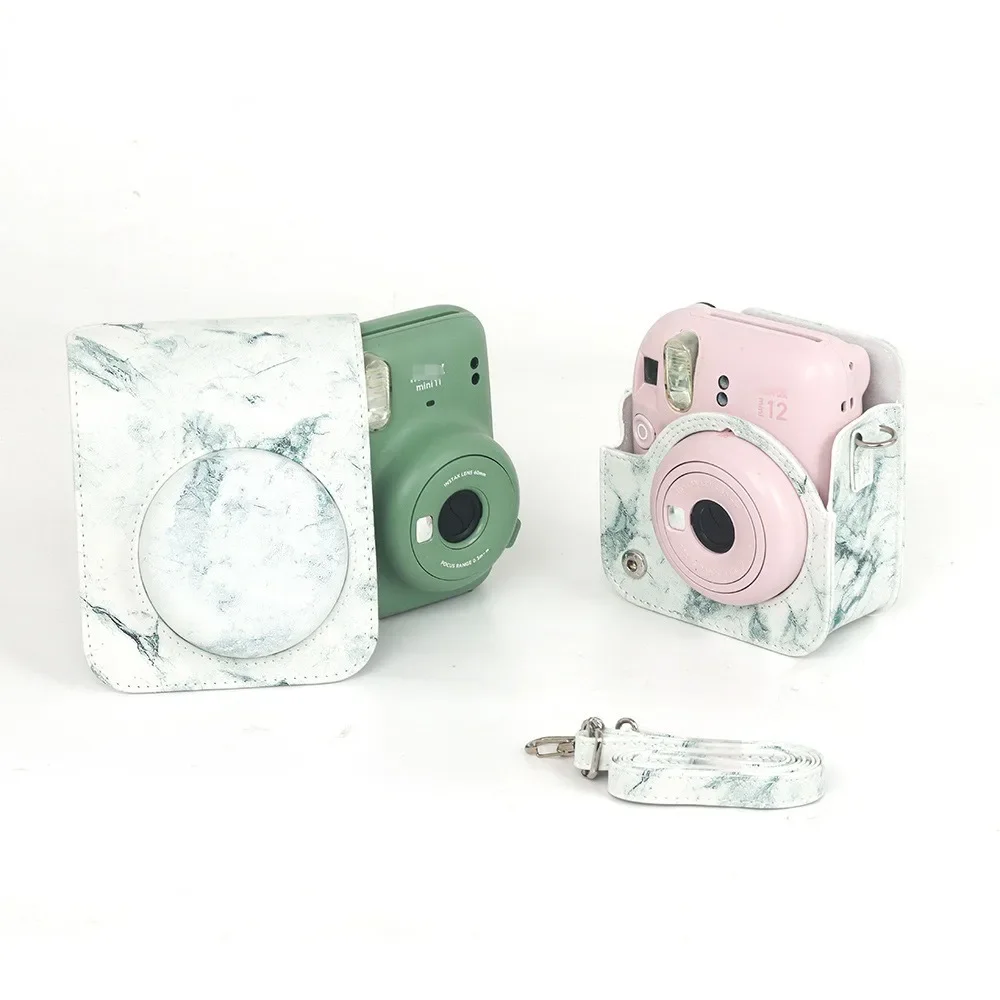 Protective Carrying Case For Mini 12/11 Cameras, Marble Pattern PU Leather With Soft Lining Shoulder Bags