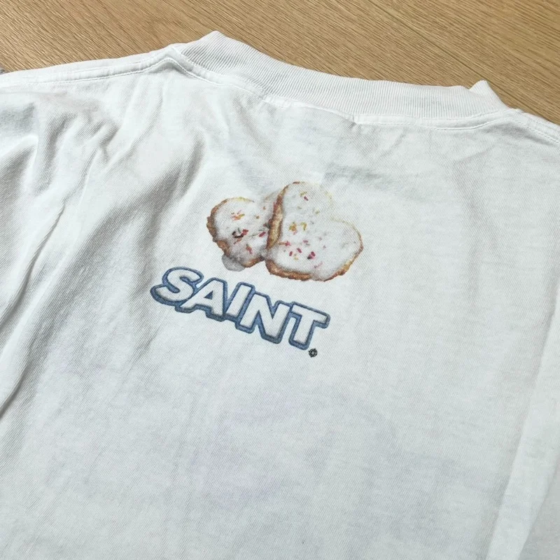 Saint T Shirt Heart Cookies Printed Mens Womens Long Sleeved Cartoon Washed Do Old Pullover T-shirt