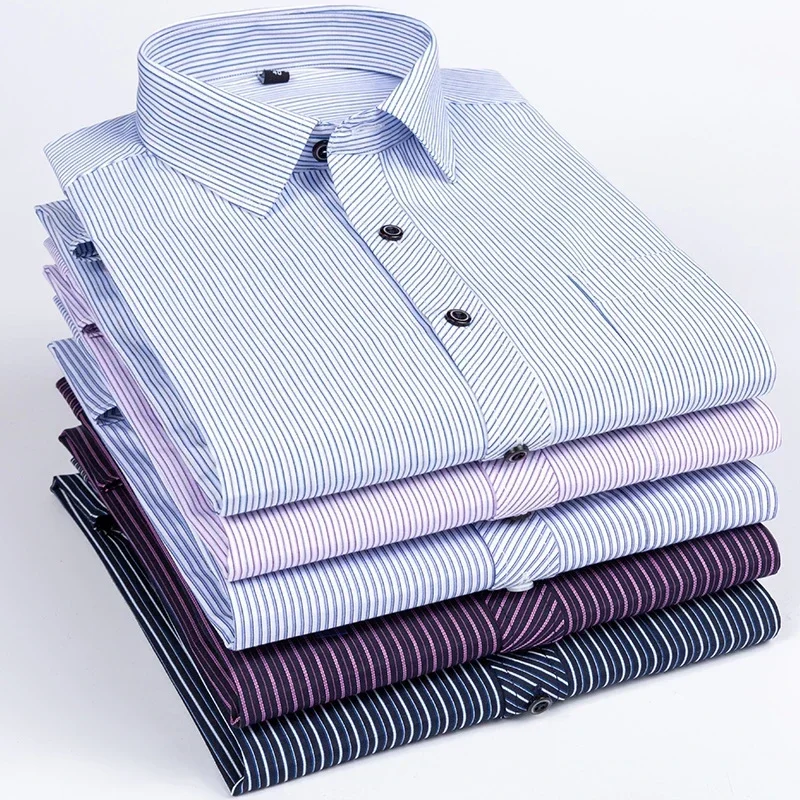 class fit cotton long-sleeve shirts for men slim fit formal plain shirt plaid striped tops single pocket designer clorthes