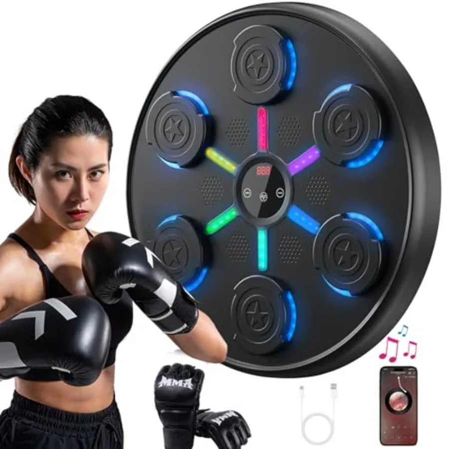 

Настенный музыкальный боксерский тренажер с боксерскими перчатками для взрослых, 9 режимов тренировки, умный дисплей, светодиодная подсветка, компактный дизайн.