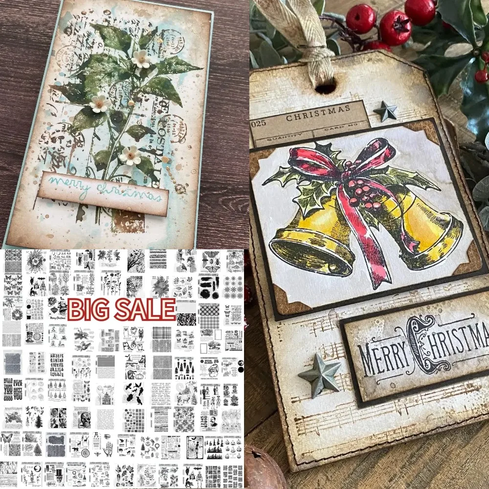 Glocken und Blumen, Weihnachtsstempel, Sammelalbum, Tagebuch, Dekoration, Schablone, Prägevorlage, DIY-Grußkarte, handgefertigt, 2025, neu