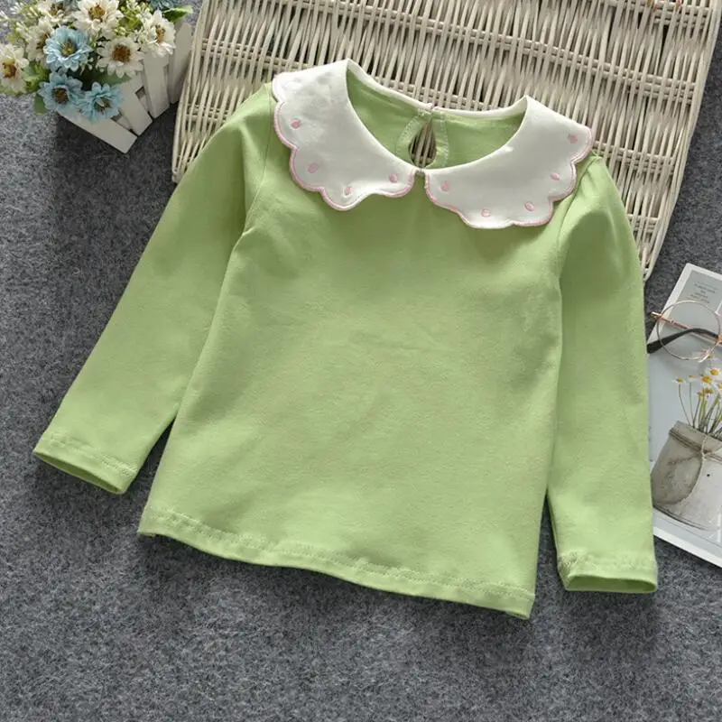 

Peter Pan Collar Kids Tops Tee Children Clothes Girls T-Shirts White Long Sleeve Cotton T Shirt Baby Toddler Girl Blouse Shirts