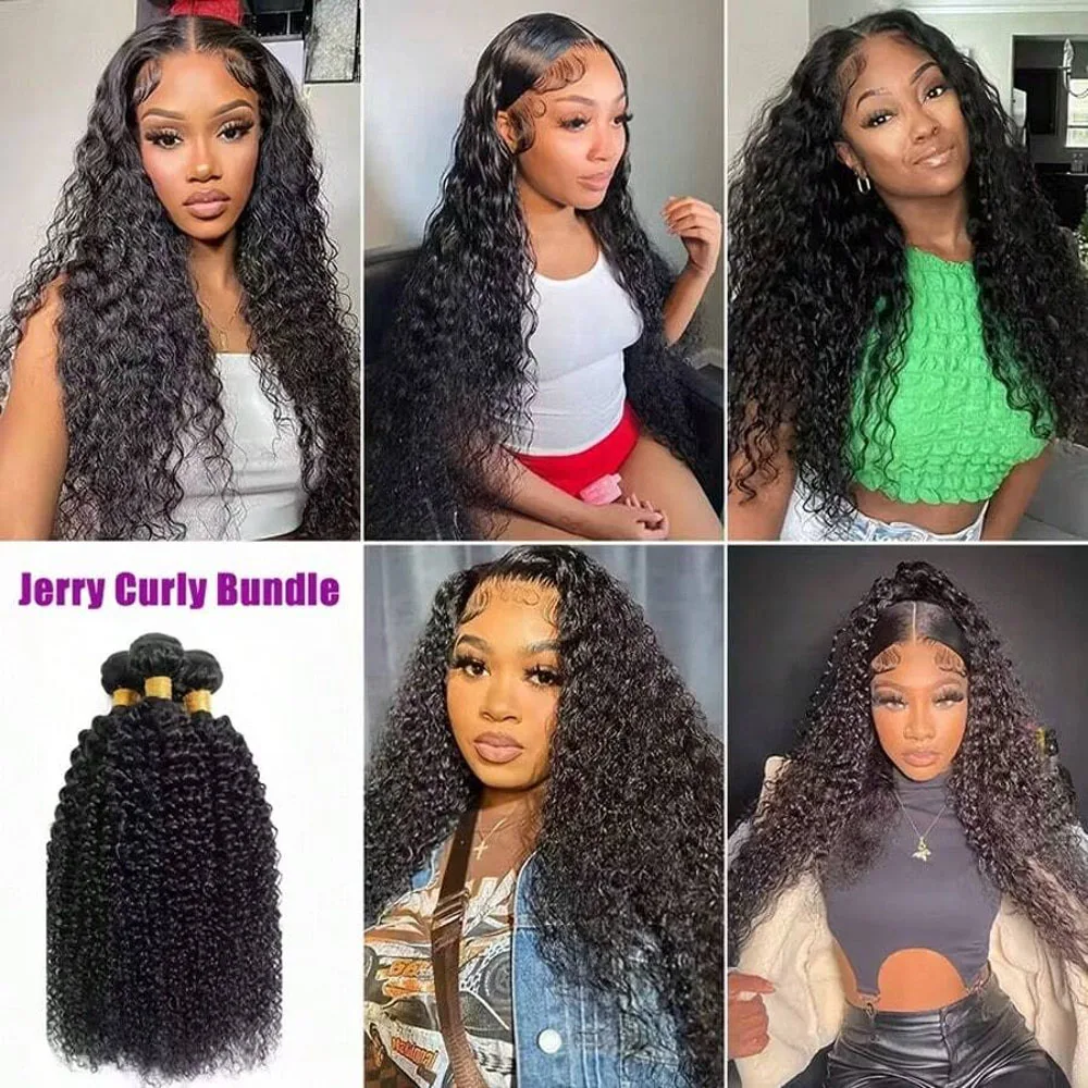 Вьющиеся пучки человеческих волос Джерри Вьющиеся пучки человеческих волос для чернокожих женщин Кудрявые вьющиеся пучки человеческих волос Плетение кудрявых волос