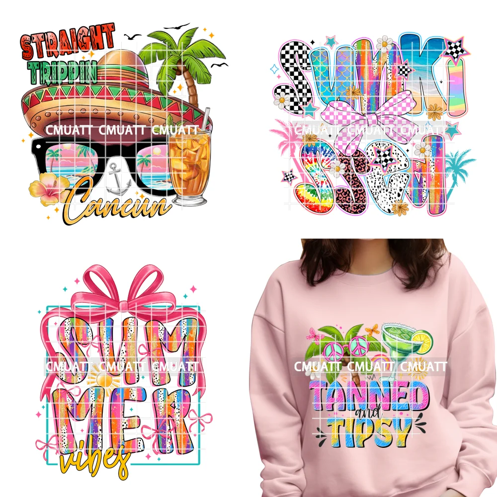 

Sunkissed Seashell Palm Tree Coquette Tanned Tipsy Summer Holiday Vibes Iron on DTF Transfer Stickers Ready to Press for Clothes