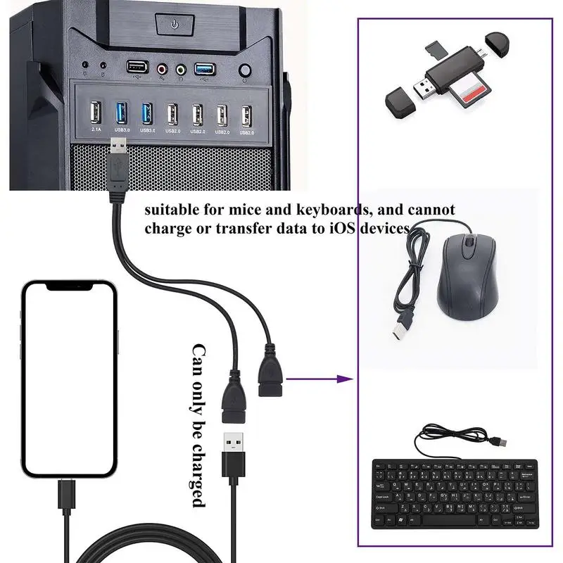 Splitter USB per auto Cavo Y ad alta velocità Splitter porta USB Splitter USB Y Splitter USB versatile Cavo USB femmina a USB maschio per