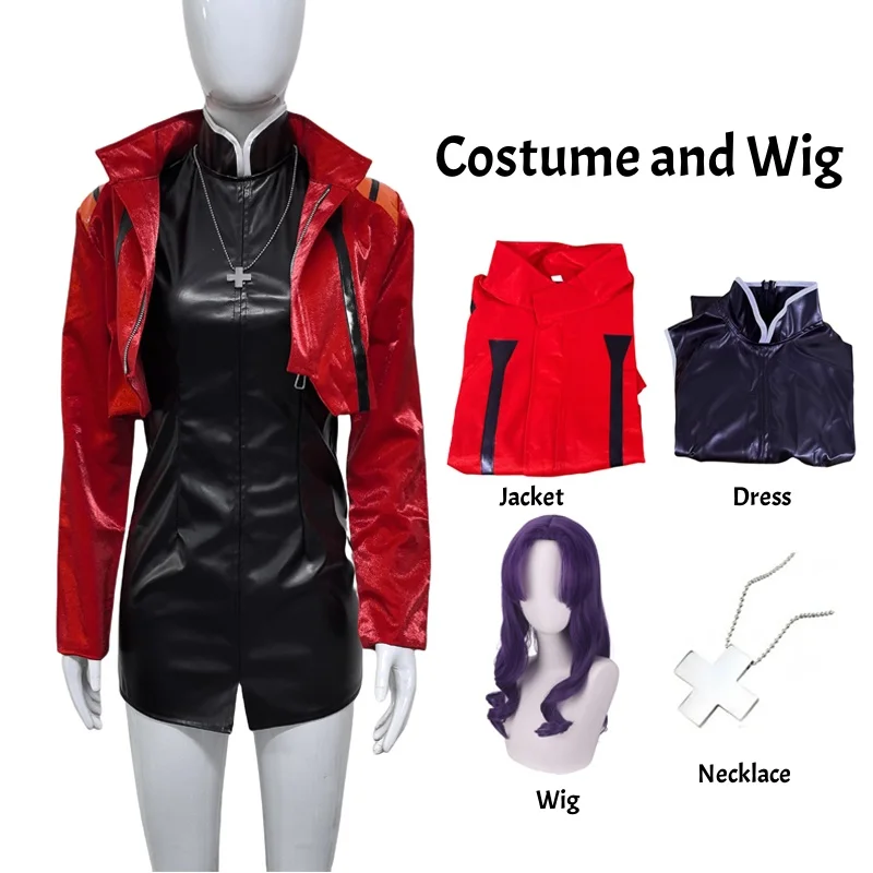 Katsuragi Misato Cosplay Kostuum Anime EVA Katsuragi Misato Cosplay Rode Jas Jurk Uniform Halloween Party Kostuum Voor Vrouwen