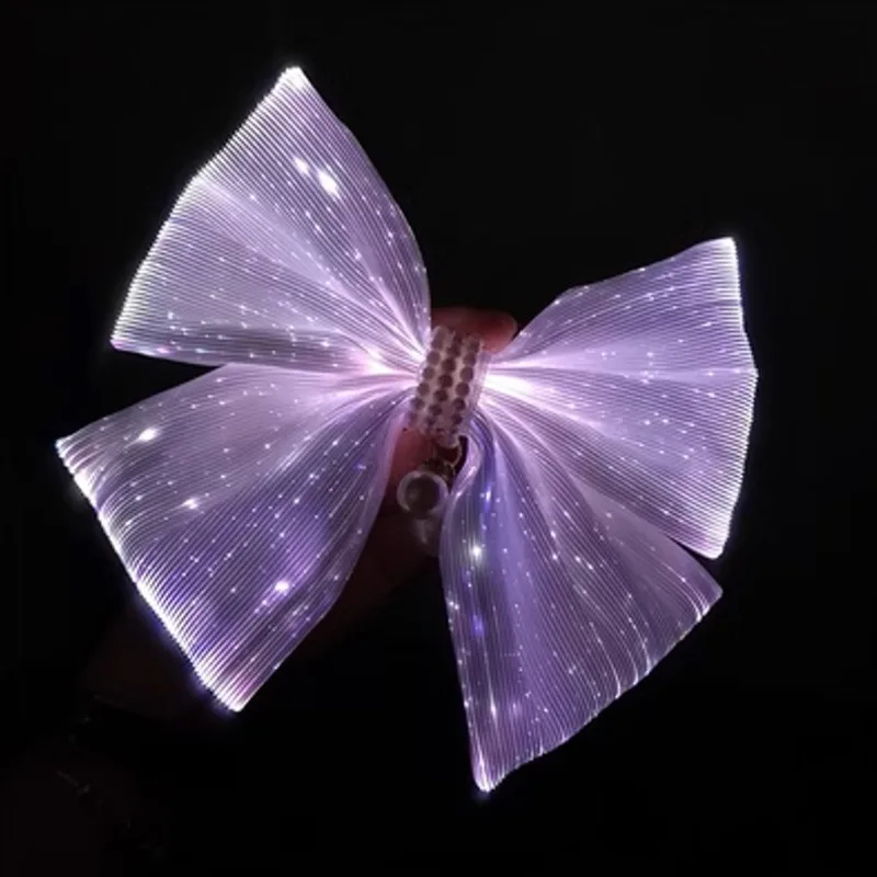 New cross-border  bow LED colorful hairpin  color-changing fiber fabric luminous clip