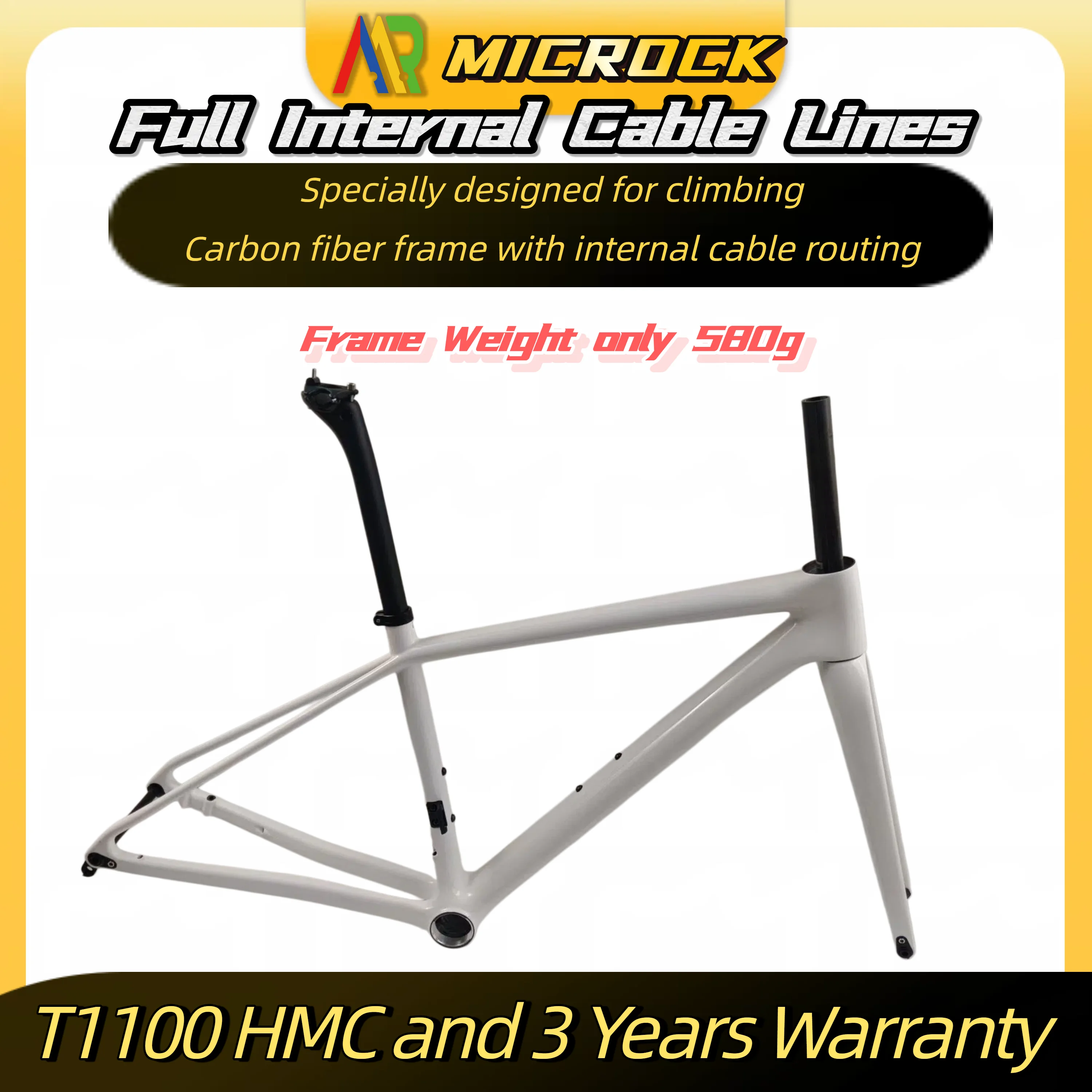 

Glossy White Ultrlight Full Carbon Fiber T1000 Road Bike Frame Internal Routing Cable Lines only 580g Same to Aethos BIGROCK