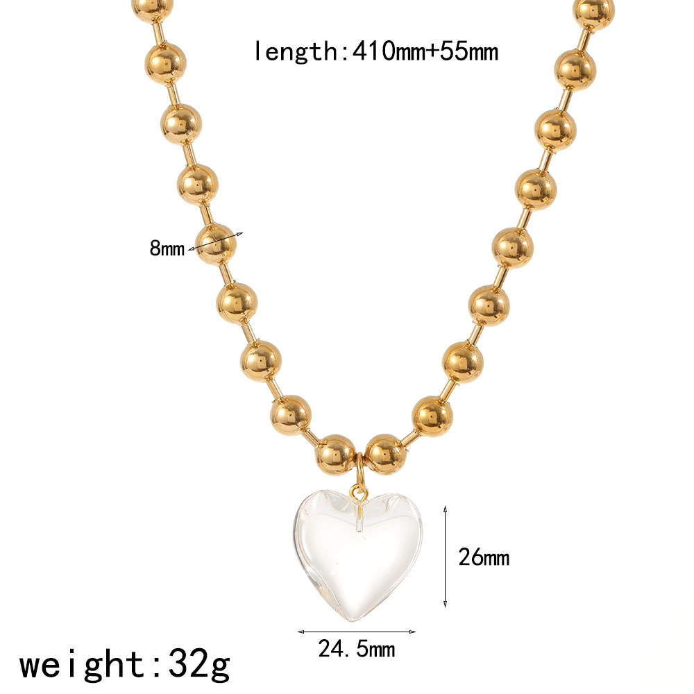 Neue 6/8mm Edelstahl-Kugelketten für Damen und Herren, Gold-/Silberfarben, Metall-Anhänger in Form eines Pfirsichherzens, Schmuckgeschenke – Detail 7