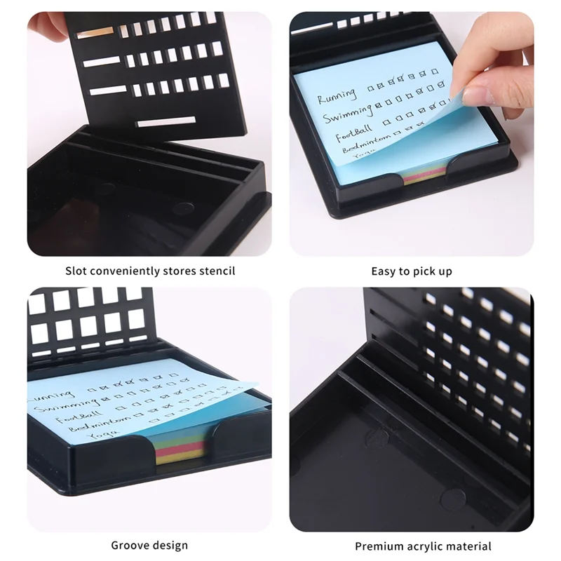 High Quality-Sticky Note Stencil Template,Sticky Notes Dispenser,Reusable Note Organizer,Sticky Pads Dispenser With Stencil