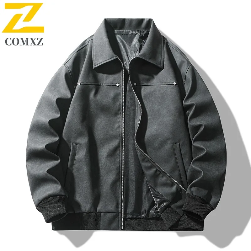 

COMXZ 2025 Mens Spring Autumn Riding Leather Jacket Casual Fashion Korean Style Trendy Coat Lightweight Comfortable