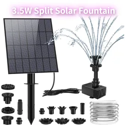 3.5W Split Solar Fountain with Multiple Nozzles DIY Solar Water Pump 4.9 Feet Water Pipe for Solar Fountain in Garden Pond