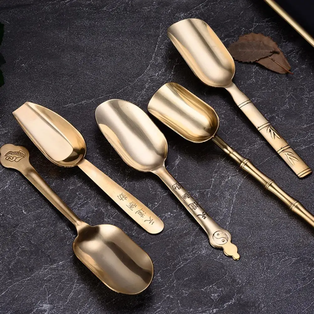 Glossy Brass Spoon Tea Shovel Chic Tea Spoon Coffee Shovel Rust-proof Copper Dessert Scoop Sugar Coffee Scoop 티스푼 ложка чайная