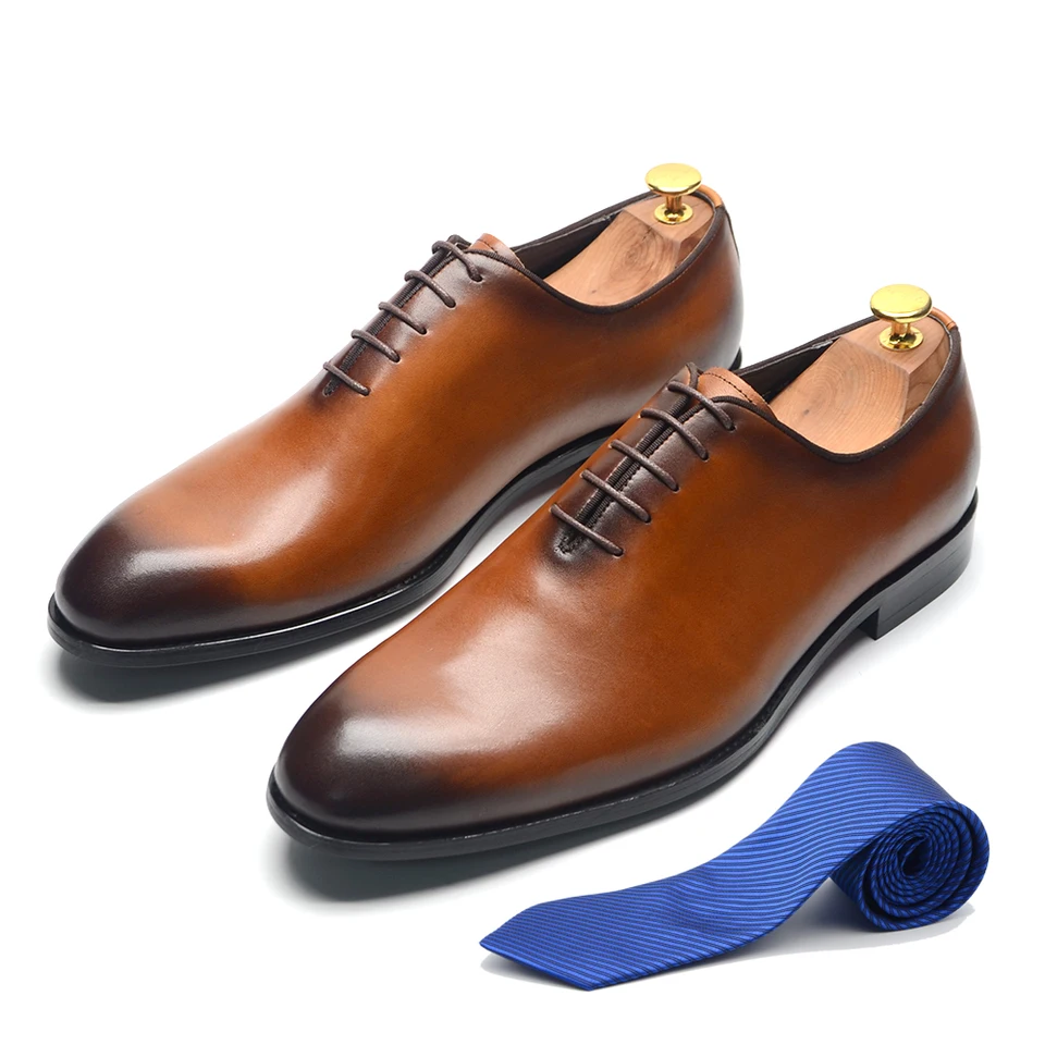 Brand Designer Whole Cut Oxford Dress Shoes Men Genuine Leather Handmade  Lace Up Plain Toe Business Office Formal Wedding Shoe - AliExpress 322