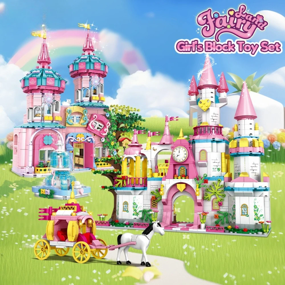 MOC – château de rêve de princesse, conte de fées, palais arc-en-ciel, ensemble de blocs de construction, tour royale, jouet DIY pour enfants, cadeaux d'anniversaire et de vacances