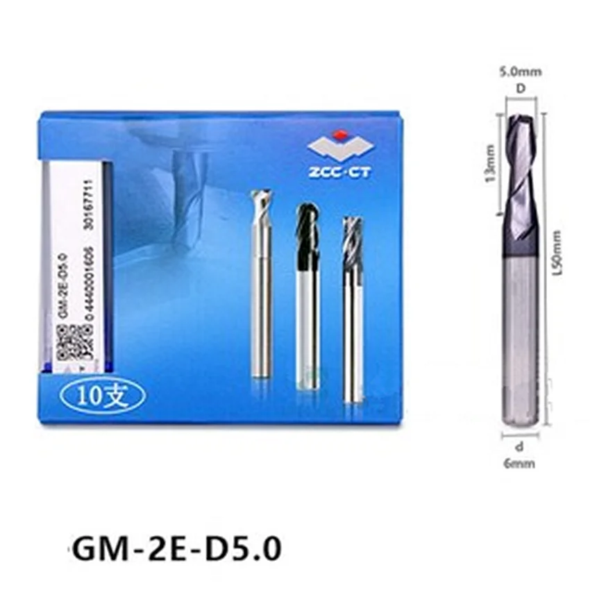 

GM-2E-D5.0 ZCC.CT GM-2E Two edge straight shank flat end milling cutter Φ5.0*6*13*50 2T Flat End Mills 2 Flutes Flat End Mills