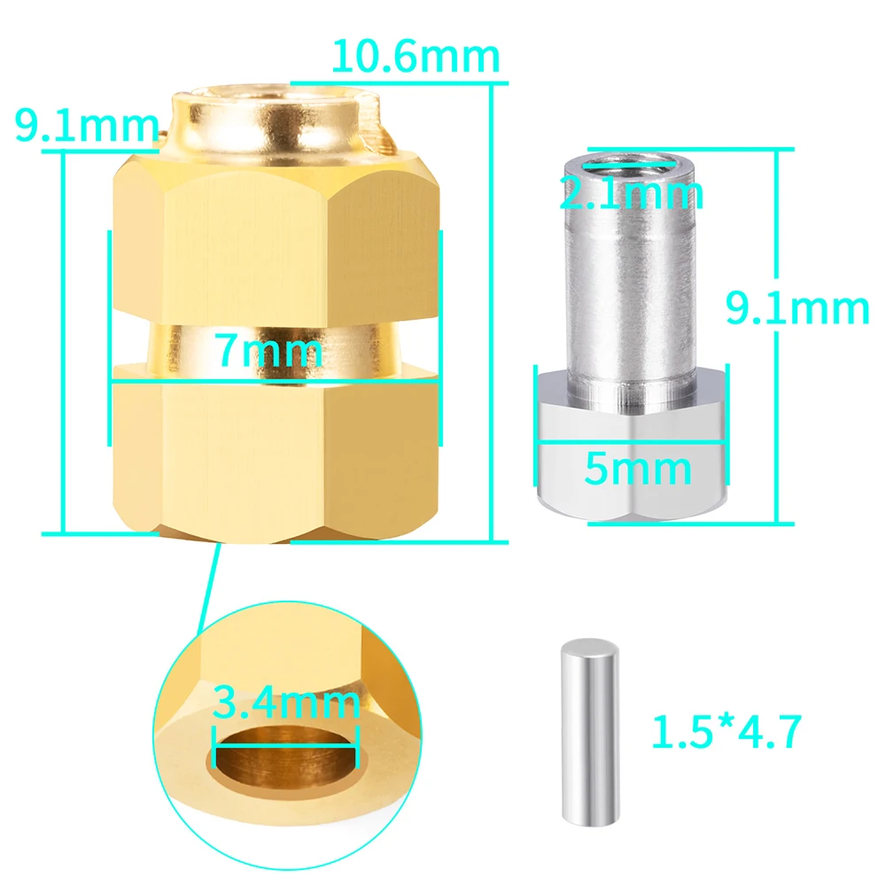 YEAHRUN 7MM Brass Wheel Hex Hub Extender Adapters for TRX4M Bronco Defender K10 F-150 1/18 RC Crawler Car Model Parts